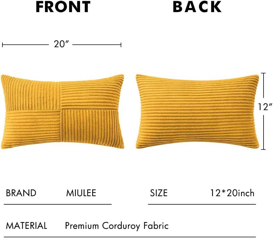 imageMIULEE Christmas White Corduroy Pillow Covers Pack of 2 Boho Decorative Spliced Throw Pillow Covers Soft Couch Pillowcases Cross Patchwork Textured Cushion Covers for Living Room Bed Sofa 18x18 inchMustard Yellow