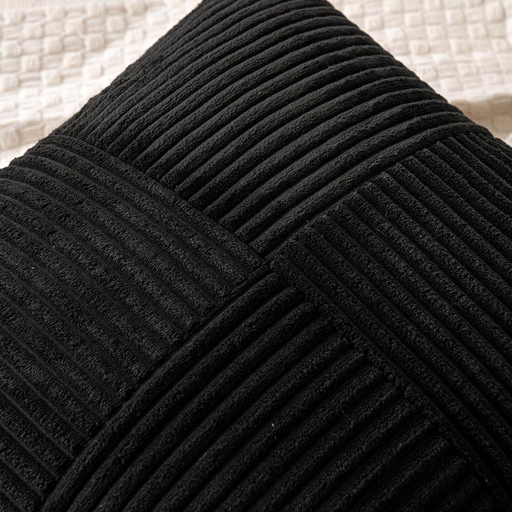 imageMIULEE Christmas White Corduroy Pillow Covers Pack of 2 Boho Decorative Spliced Throw Pillow Covers Soft Couch Pillowcases Cross Patchwork Textured Cushion Covers for Living Room Bed Sofa 18x18 inchBlack