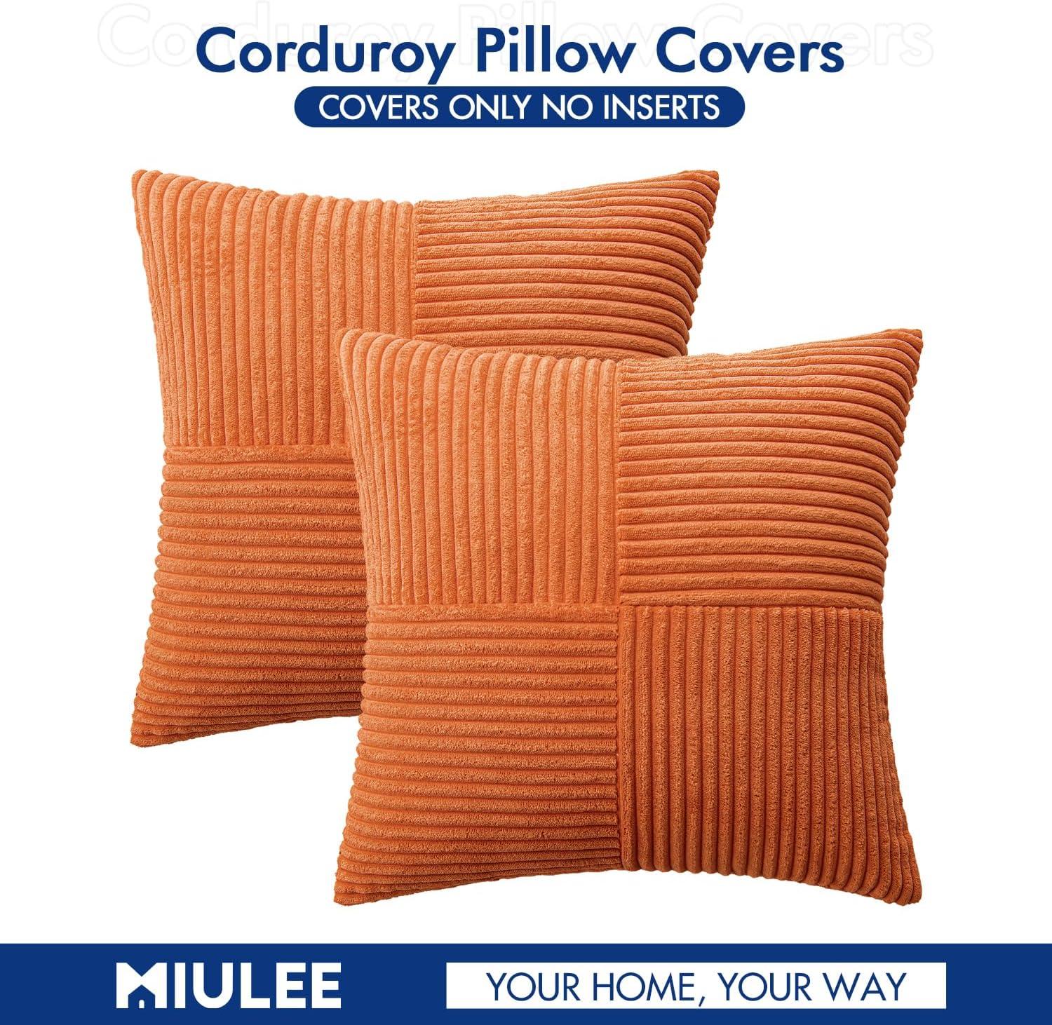 imageMIULEE Christmas White Corduroy Pillow Covers Pack of 2 Boho Decorative Spliced Throw Pillow Covers Soft Couch Pillowcases Cross Patchwork Textured Cushion Covers for Living Room Bed Sofa 18x18 inchBurnt Orange