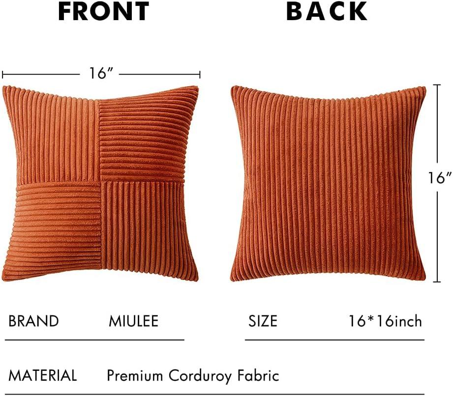 imageMIULEE Christmas White Corduroy Pillow Covers Pack of 2 Boho Decorative Spliced Throw Pillow Covers Soft Couch Pillowcases Cross Patchwork Textured Cushion Covers for Living Room Bed Sofa 18x18 inchRust