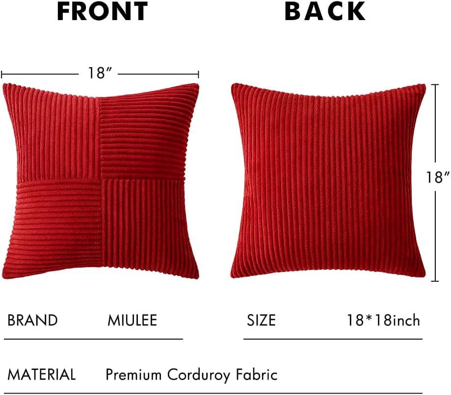 imageMIULEE Christmas White Corduroy Pillow Covers Pack of 2 Boho Decorative Spliced Throw Pillow Covers Soft Couch Pillowcases Cross Patchwork Textured Cushion Covers for Living Room Bed Sofa 18x18 inchRed