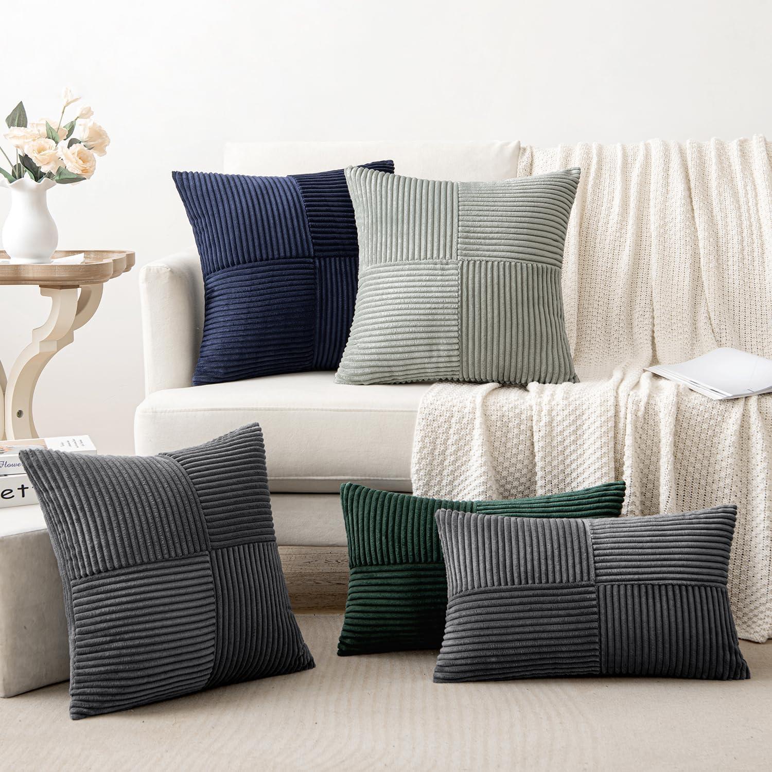 imageMIULEE Christmas White Corduroy Pillow Covers Pack of 2 Boho Decorative Spliced Throw Pillow Covers Soft Couch Pillowcases Cross Patchwork Textured Cushion Covers for Living Room Bed Sofa 18x18 inchSilver Grey