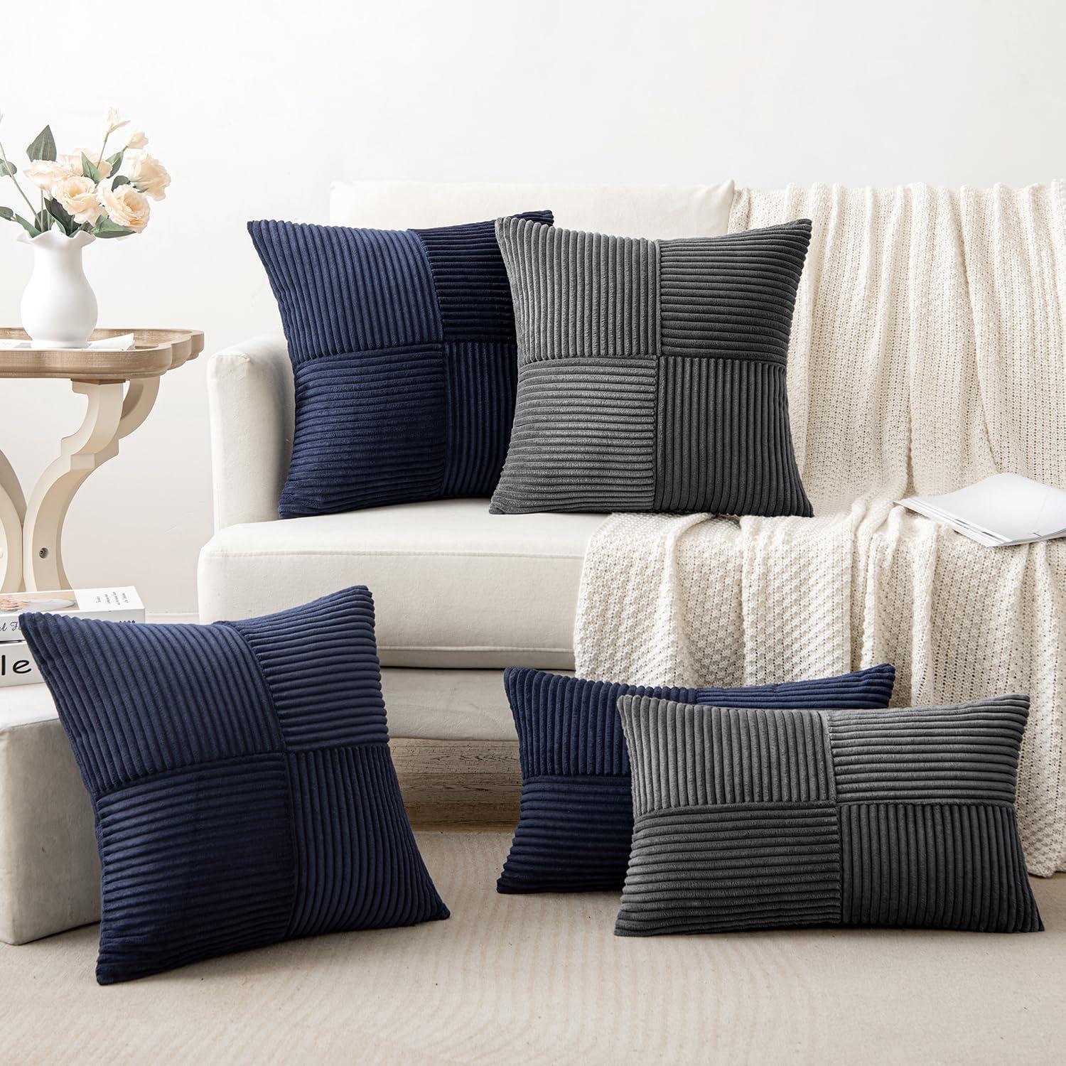 imageMIULEE Christmas White Corduroy Pillow Covers Pack of 2 Boho Decorative Spliced Throw Pillow Covers Soft Couch Pillowcases Cross Patchwork Textured Cushion Covers for Living Room Bed Sofa 18x18 inchGrey