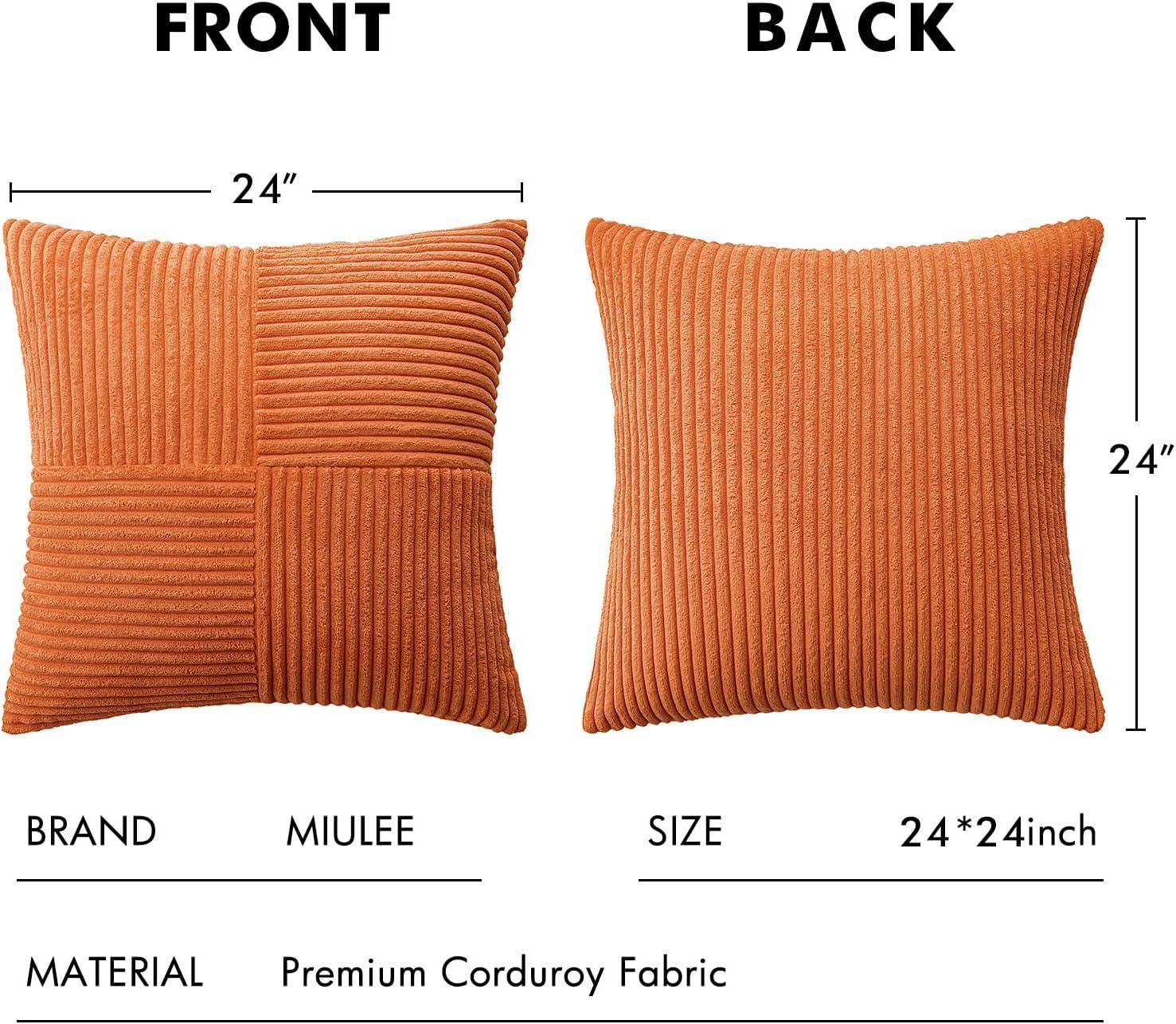 imageMIULEE Christmas White Corduroy Pillow Covers Pack of 2 Boho Decorative Spliced Throw Pillow Covers Soft Couch Pillowcases Cross Patchwork Textured Cushion Covers for Living Room Bed Sofa 18x18 inchOrange
