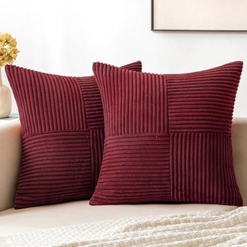 imageMIULEE Christmas White Corduroy Pillow Covers Pack of 2 Boho Decorative Spliced Throw Pillow Covers Soft Couch Pillowcases Cross Patchwork Textured Cushion Covers for Living Room Bed Sofa 18x18 inchBurgundy