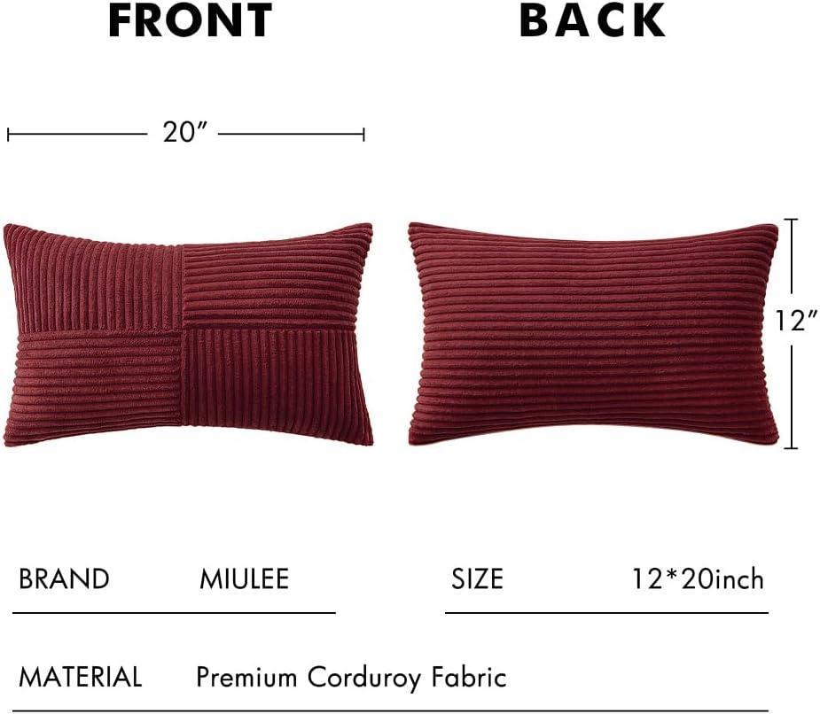 imageMIULEE Christmas White Corduroy Pillow Covers Pack of 2 Boho Decorative Spliced Throw Pillow Covers Soft Couch Pillowcases Cross Patchwork Textured Cushion Covers for Living Room Bed Sofa 18x18 inchBurgundy