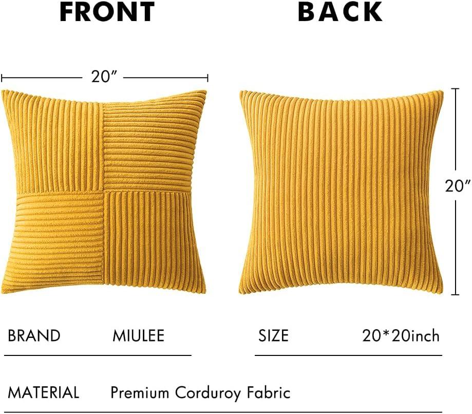 imageMIULEE Christmas White Corduroy Pillow Covers Pack of 2 Boho Decorative Spliced Throw Pillow Covers Soft Couch Pillowcases Cross Patchwork Textured Cushion Covers for Living Room Bed Sofa 18x18 inchMustard Yellow