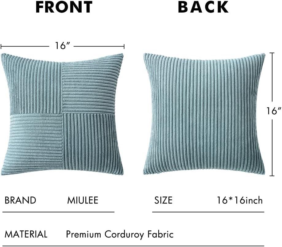 imageMIULEE Christmas White Corduroy Pillow Covers Pack of 2 Boho Decorative Spliced Throw Pillow Covers Soft Couch Pillowcases Cross Patchwork Textured Cushion Covers for Living Room Bed Sofa 18x18 inchDusty Blue