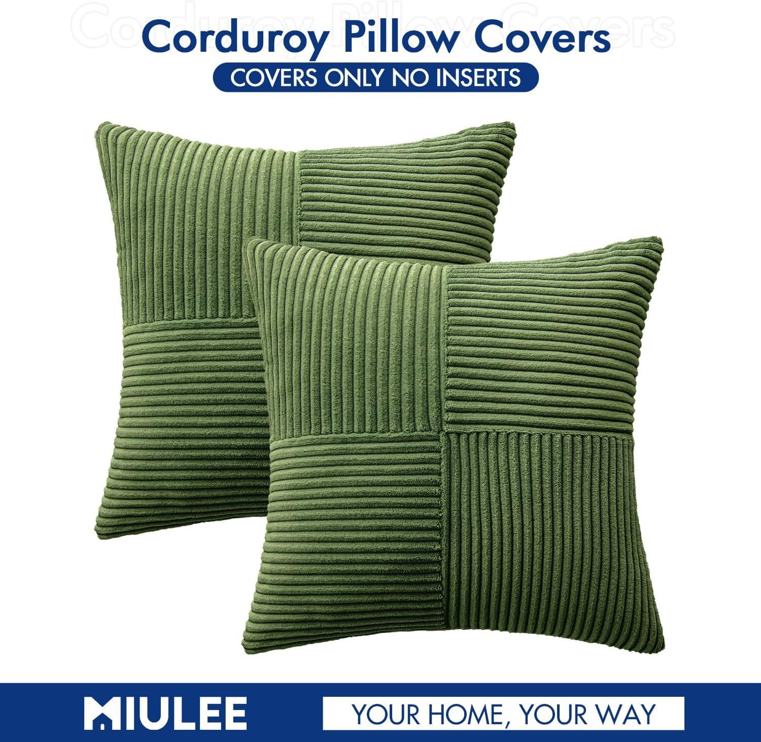 imageMIULEE Christmas White Corduroy Pillow Covers Pack of 2 Boho Decorative Spliced Throw Pillow Covers Soft Couch Pillowcases Cross Patchwork Textured Cushion Covers for Living Room Bed Sofa 18x18 inchMoss Green