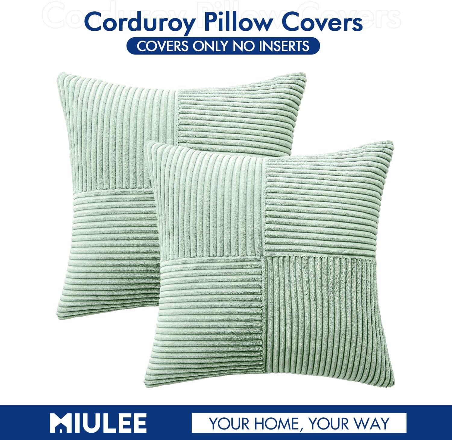 imageMIULEE Christmas White Corduroy Pillow Covers Pack of 2 Boho Decorative Spliced Throw Pillow Covers Soft Couch Pillowcases Cross Patchwork Textured Cushion Covers for Living Room Bed Sofa 18x18 inchMint
