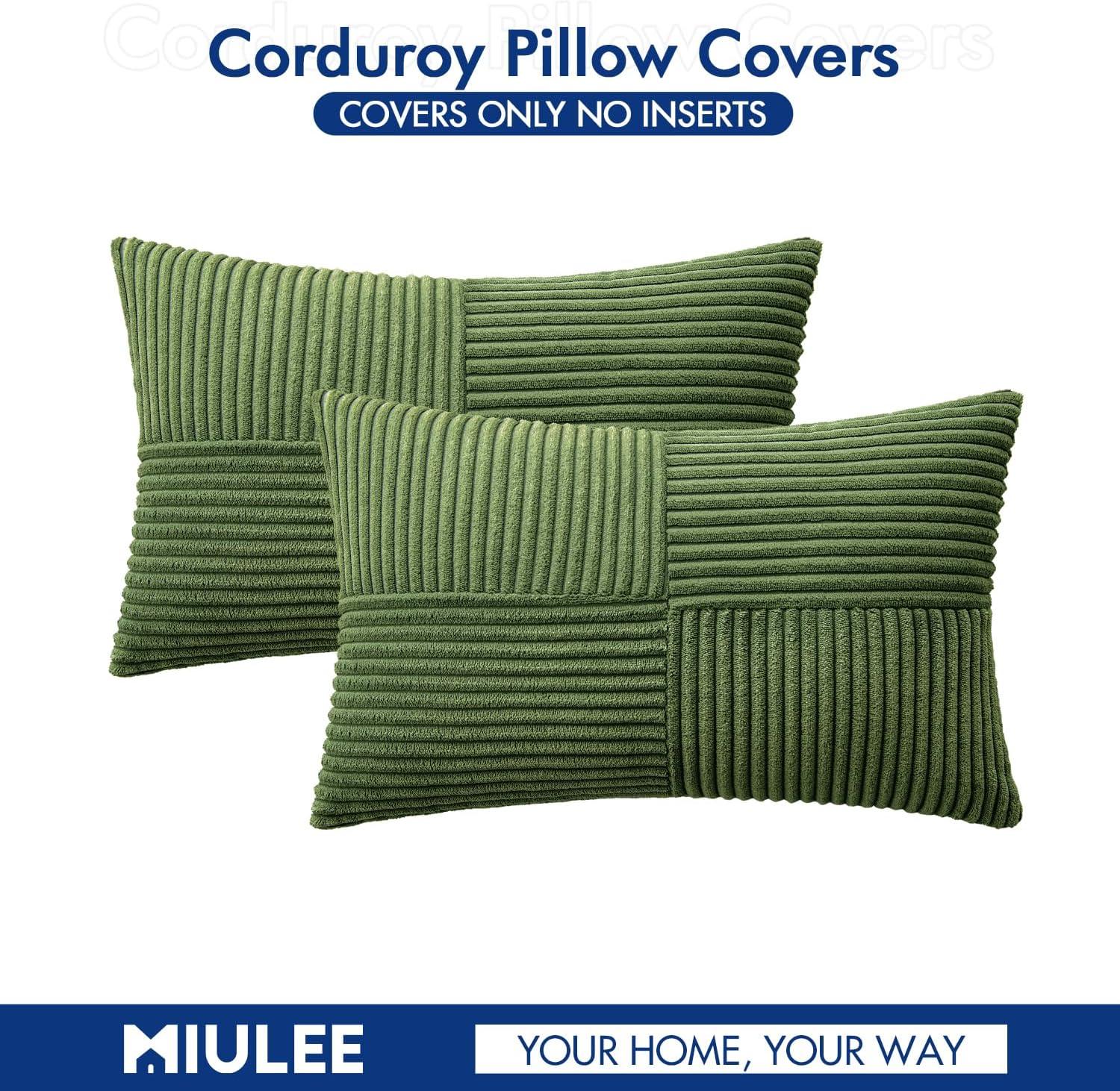 imageMIULEE Christmas White Corduroy Pillow Covers Pack of 2 Boho Decorative Spliced Throw Pillow Covers Soft Couch Pillowcases Cross Patchwork Textured Cushion Covers for Living Room Bed Sofa 18x18 inchMoss Green