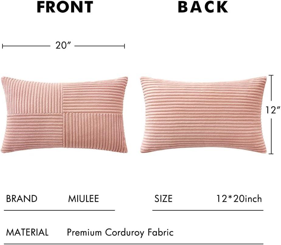 imageMIULEE Christmas White Corduroy Pillow Covers Pack of 2 Boho Decorative Spliced Throw Pillow Covers Soft Couch Pillowcases Cross Patchwork Textured Cushion Covers for Living Room Bed Sofa 18x18 inchPink