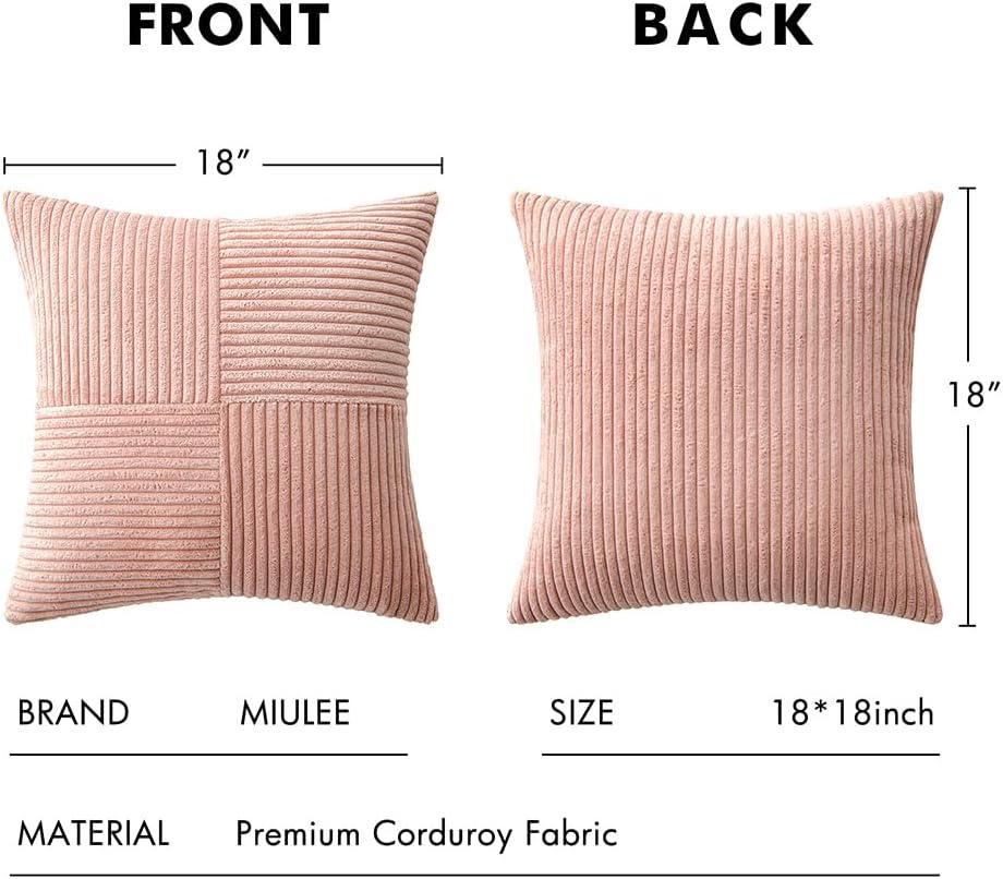 imageMIULEE Christmas White Corduroy Pillow Covers Pack of 2 Boho Decorative Spliced Throw Pillow Covers Soft Couch Pillowcases Cross Patchwork Textured Cushion Covers for Living Room Bed Sofa 18x18 inchPink