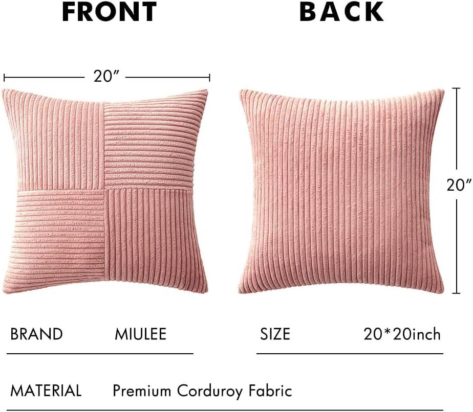 imageMIULEE Christmas White Corduroy Pillow Covers Pack of 2 Boho Decorative Spliced Throw Pillow Covers Soft Couch Pillowcases Cross Patchwork Textured Cushion Covers for Living Room Bed Sofa 18x18 inchBlush Pink