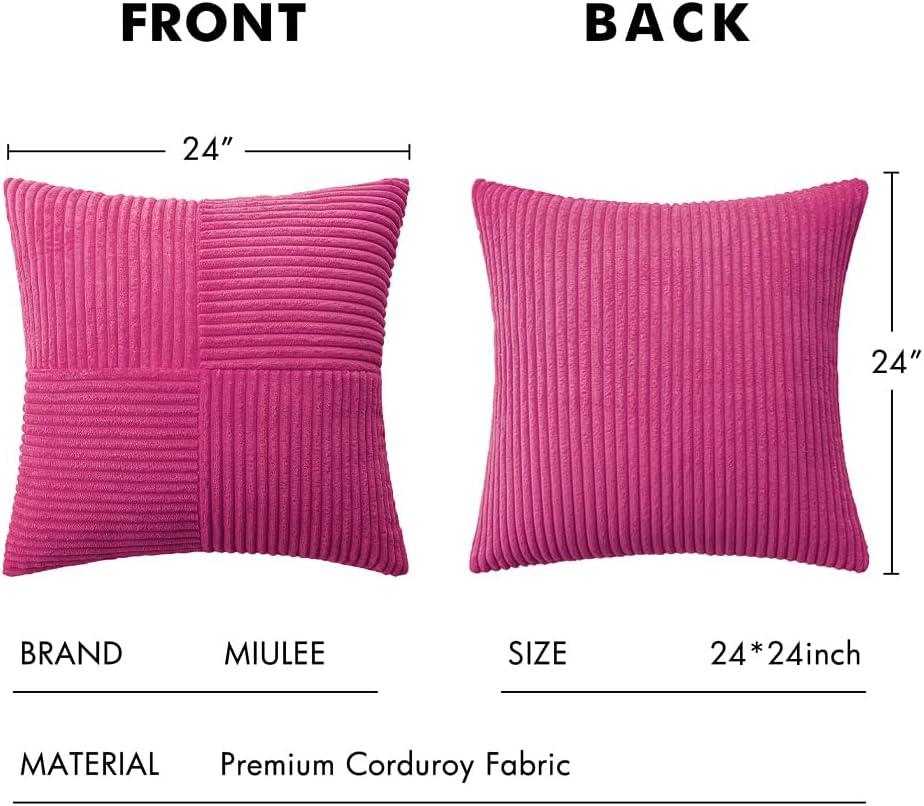 imageMIULEE Christmas White Corduroy Pillow Covers Pack of 2 Boho Decorative Spliced Throw Pillow Covers Soft Couch Pillowcases Cross Patchwork Textured Cushion Covers for Living Room Bed Sofa 18x18 inchHot Pink