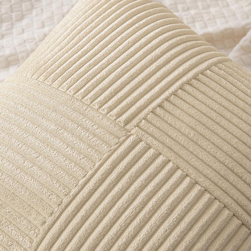 imageMIULEE Christmas White Corduroy Pillow Covers Pack of 2 Boho Decorative Spliced Throw Pillow Covers Soft Couch Pillowcases Cross Patchwork Textured Cushion Covers for Living Room Bed Sofa 18x18 inchCream