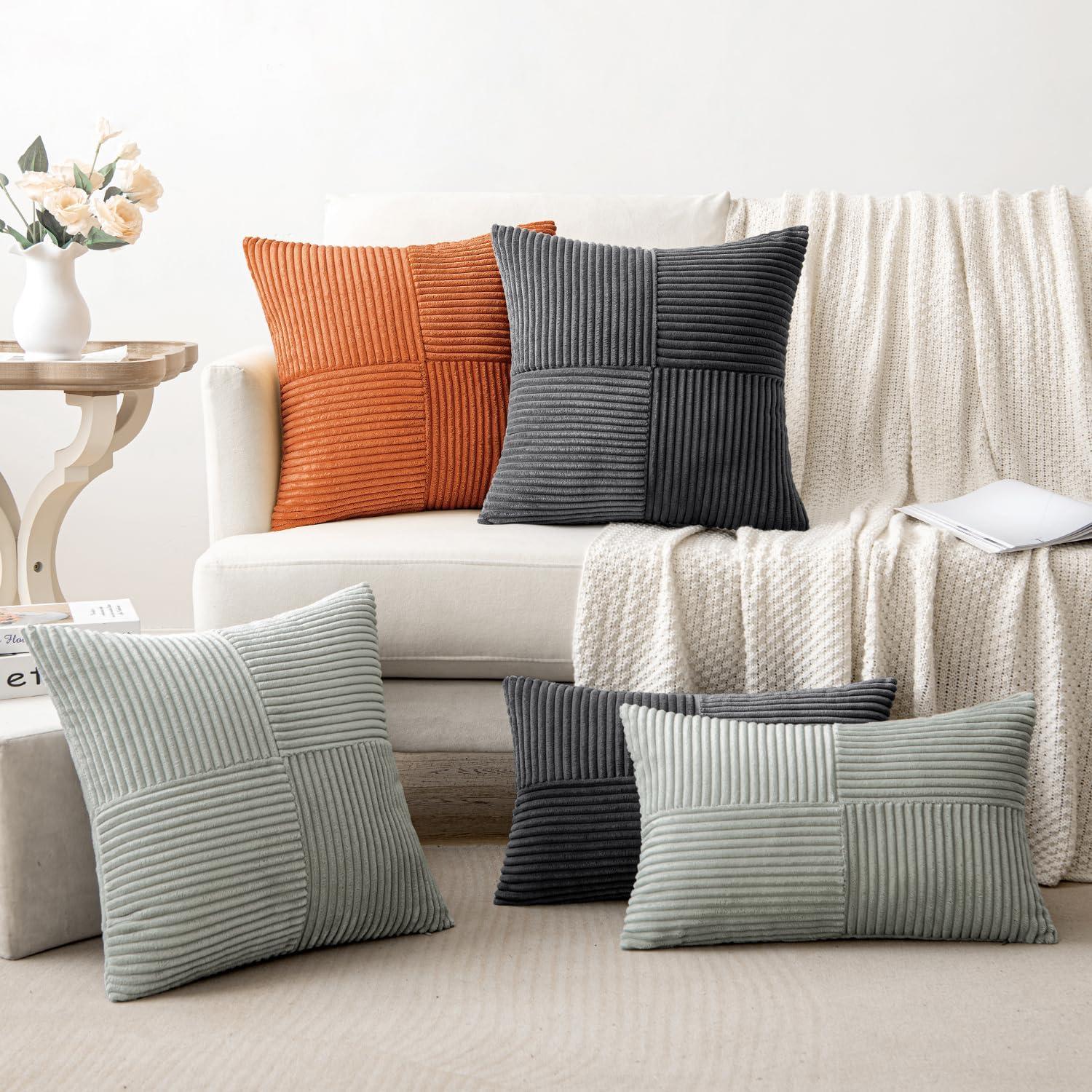 imageMIULEE Christmas White Corduroy Pillow Covers Pack of 2 Boho Decorative Spliced Throw Pillow Covers Soft Couch Pillowcases Cross Patchwork Textured Cushion Covers for Living Room Bed Sofa 18x18 inchBurnt Orange