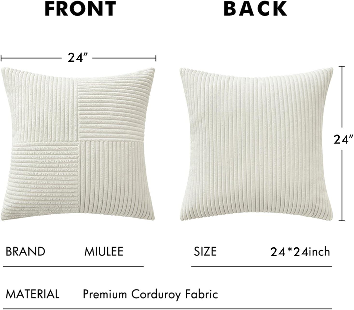 imageMIULEE Christmas White Corduroy Pillow Covers Pack of 2 Boho Decorative Spliced Throw Pillow Covers Soft Couch Pillowcases Cross Patchwork Textured Cushion Covers for Living Room Bed Sofa 18x18 inchWhite