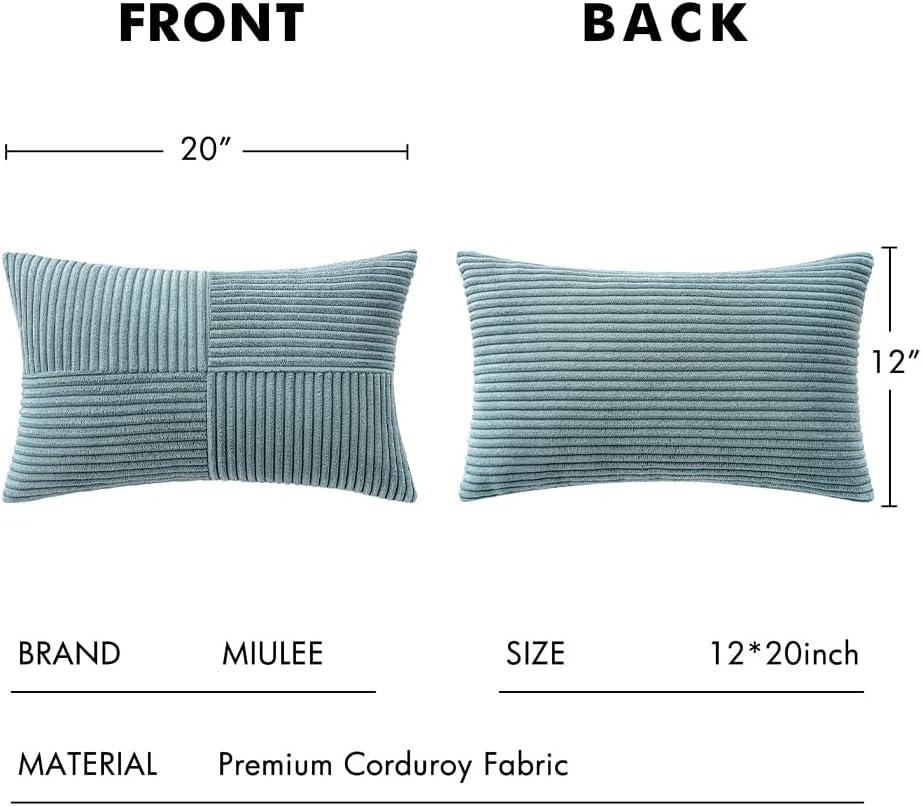 imageMIULEE Christmas White Corduroy Pillow Covers Pack of 2 Boho Decorative Spliced Throw Pillow Covers Soft Couch Pillowcases Cross Patchwork Textured Cushion Covers for Living Room Bed Sofa 18x18 inchDusty Blue