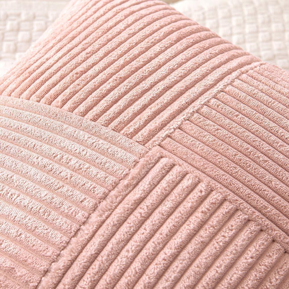 imageMIULEE Christmas White Corduroy Pillow Covers Pack of 2 Boho Decorative Spliced Throw Pillow Covers Soft Couch Pillowcases Cross Patchwork Textured Cushion Covers for Living Room Bed Sofa 18x18 inchPink