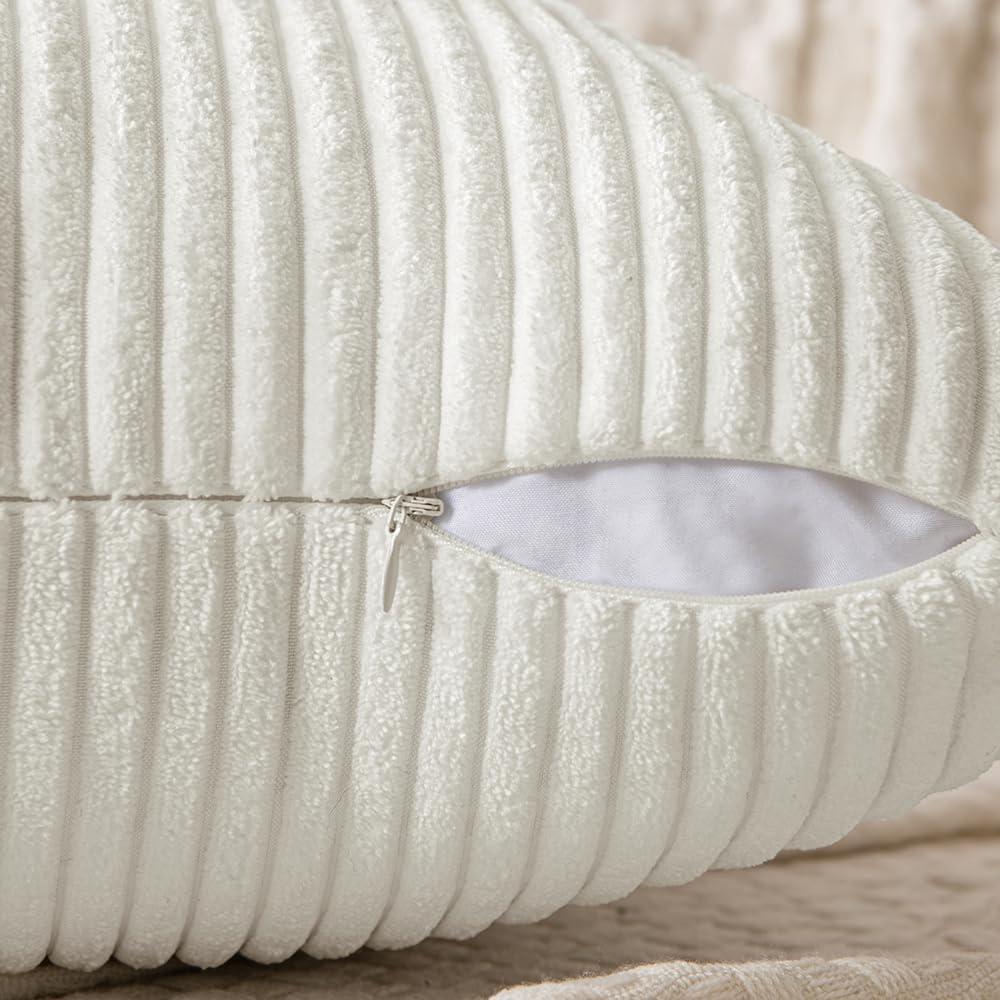 imageMIULEE Christmas White Corduroy Pillow Covers Pack of 2 Boho Decorative Spliced Throw Pillow Covers Soft Couch Pillowcases Cross Patchwork Textured Cushion Covers for Living Room Bed Sofa 18x18 inchWhite
