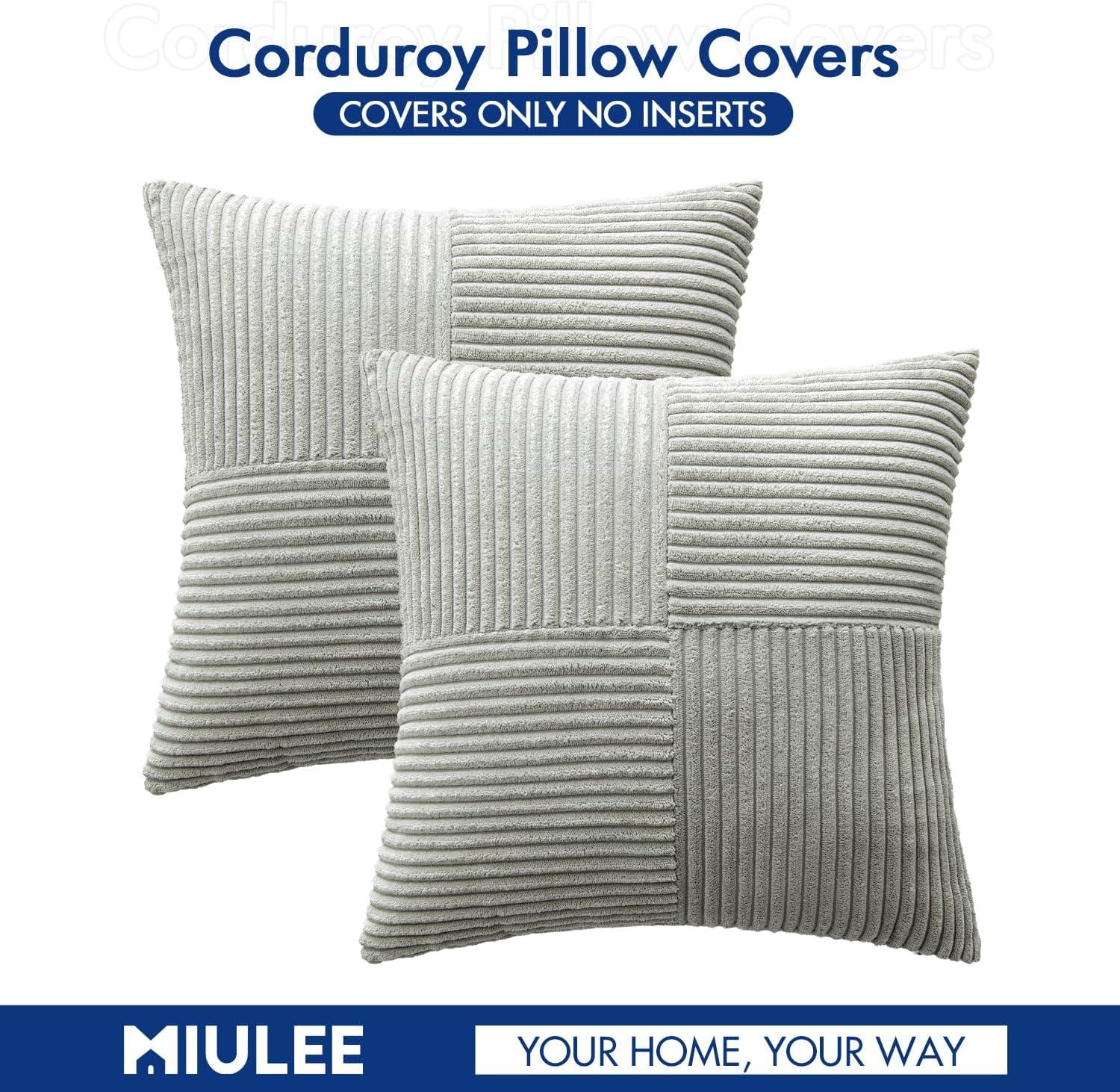 imageMIULEE Christmas White Corduroy Pillow Covers Pack of 2 Boho Decorative Spliced Throw Pillow Covers Soft Couch Pillowcases Cross Patchwork Textured Cushion Covers for Living Room Bed Sofa 18x18 inchSilver Grey