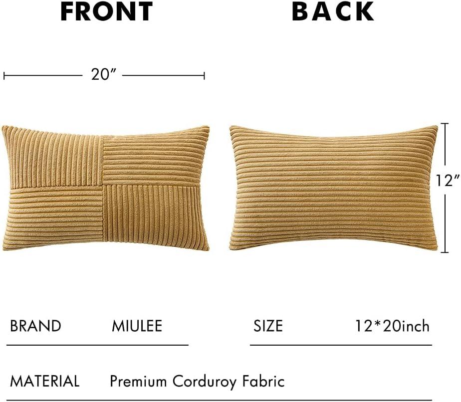 imageMIULEE Christmas White Corduroy Pillow Covers Pack of 2 Boho Decorative Spliced Throw Pillow Covers Soft Couch Pillowcases Cross Patchwork Textured Cushion Covers for Living Room Bed Sofa 18x18 inchKhaki