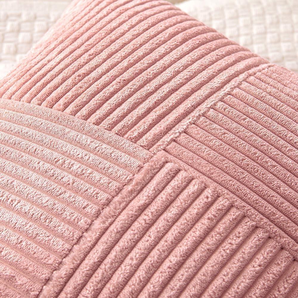 imageMIULEE Christmas White Corduroy Pillow Covers Pack of 2 Boho Decorative Spliced Throw Pillow Covers Soft Couch Pillowcases Cross Patchwork Textured Cushion Covers for Living Room Bed Sofa 18x18 inchBlush Pink