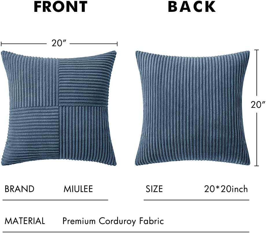 imageMIULEE Christmas White Corduroy Pillow Covers Pack of 2 Boho Decorative Spliced Throw Pillow Covers Soft Couch Pillowcases Cross Patchwork Textured Cushion Covers for Living Room Bed Sofa 18x18 inchBlue