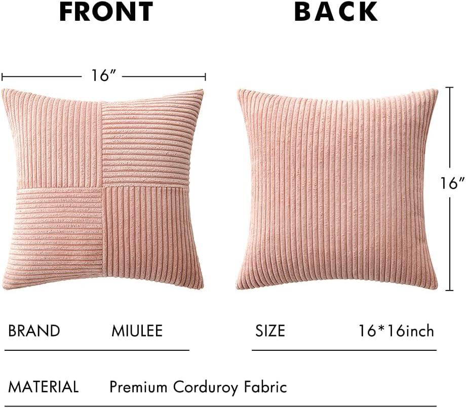imageMIULEE Christmas White Corduroy Pillow Covers Pack of 2 Boho Decorative Spliced Throw Pillow Covers Soft Couch Pillowcases Cross Patchwork Textured Cushion Covers for Living Room Bed Sofa 18x18 inchPink
