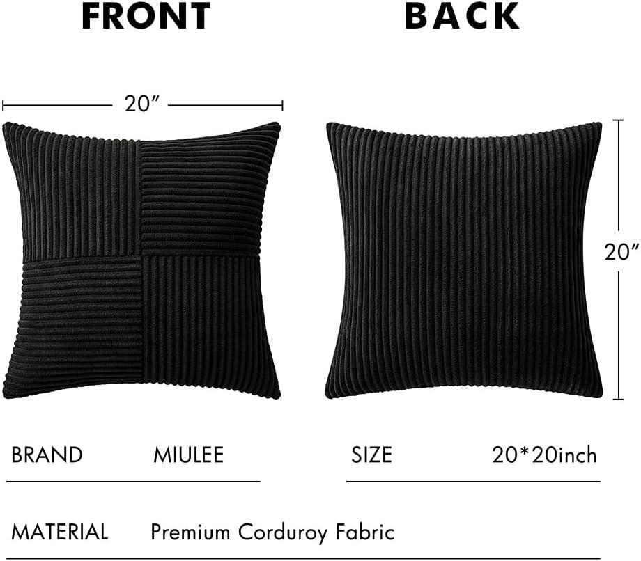 imageMIULEE Christmas White Corduroy Pillow Covers Pack of 2 Boho Decorative Spliced Throw Pillow Covers Soft Couch Pillowcases Cross Patchwork Textured Cushion Covers for Living Room Bed Sofa 18x18 inchBlack