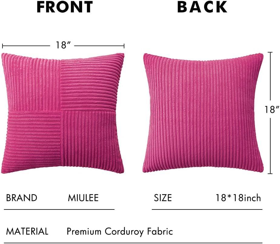 imageMIULEE Christmas White Corduroy Pillow Covers Pack of 2 Boho Decorative Spliced Throw Pillow Covers Soft Couch Pillowcases Cross Patchwork Textured Cushion Covers for Living Room Bed Sofa 18x18 inchHot Pink