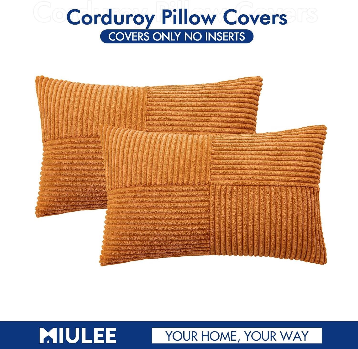 imageMIULEE Christmas White Corduroy Pillow Covers Pack of 2 Boho Decorative Spliced Throw Pillow Covers Soft Couch Pillowcases Cross Patchwork Textured Cushion Covers for Living Room Bed Sofa 18x18 inchBurnt Orange