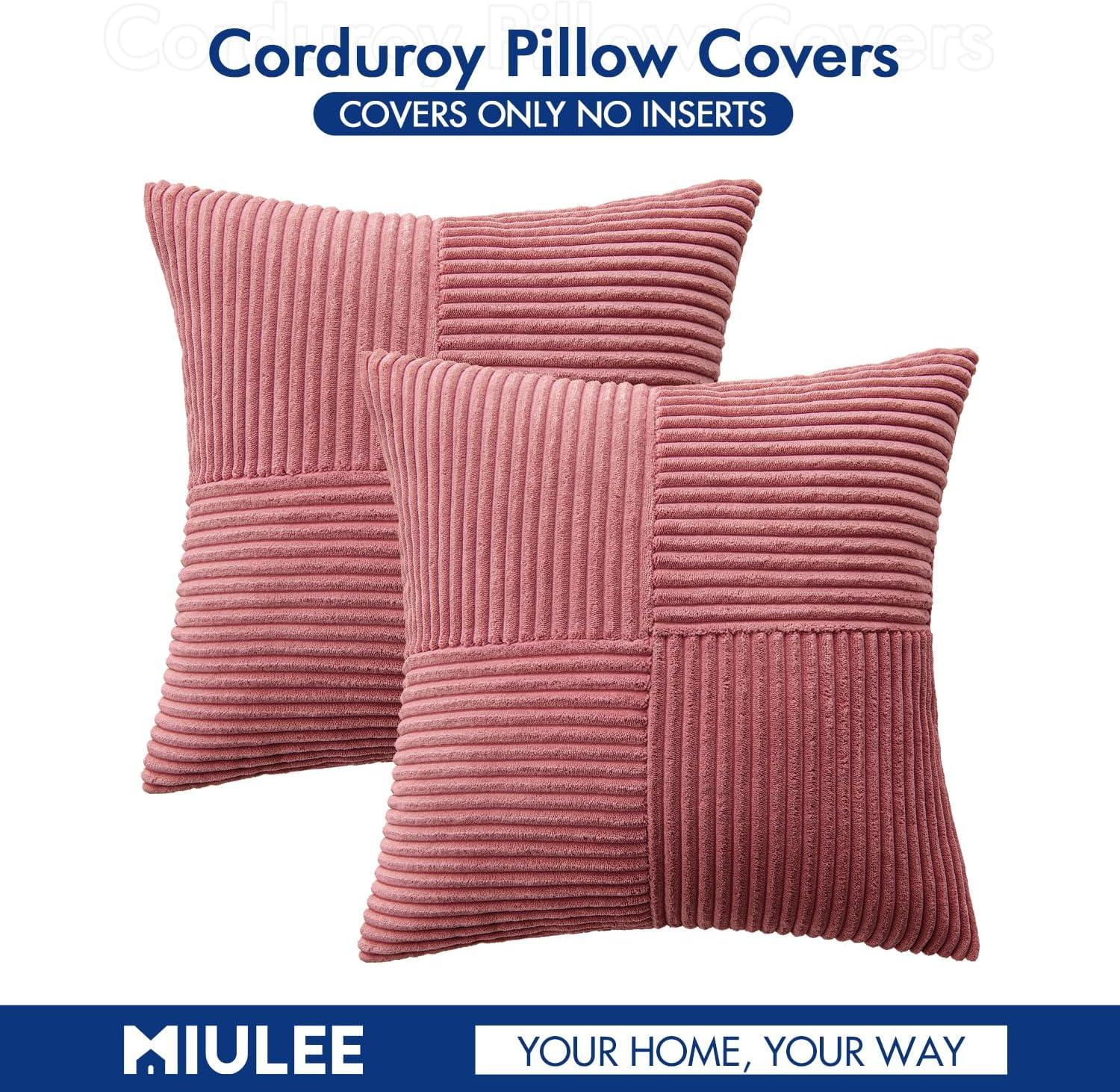 imageMIULEE Christmas White Corduroy Pillow Covers Pack of 2 Boho Decorative Spliced Throw Pillow Covers Soft Couch Pillowcases Cross Patchwork Textured Cushion Covers for Living Room Bed Sofa 18x18 inchCranberry Red