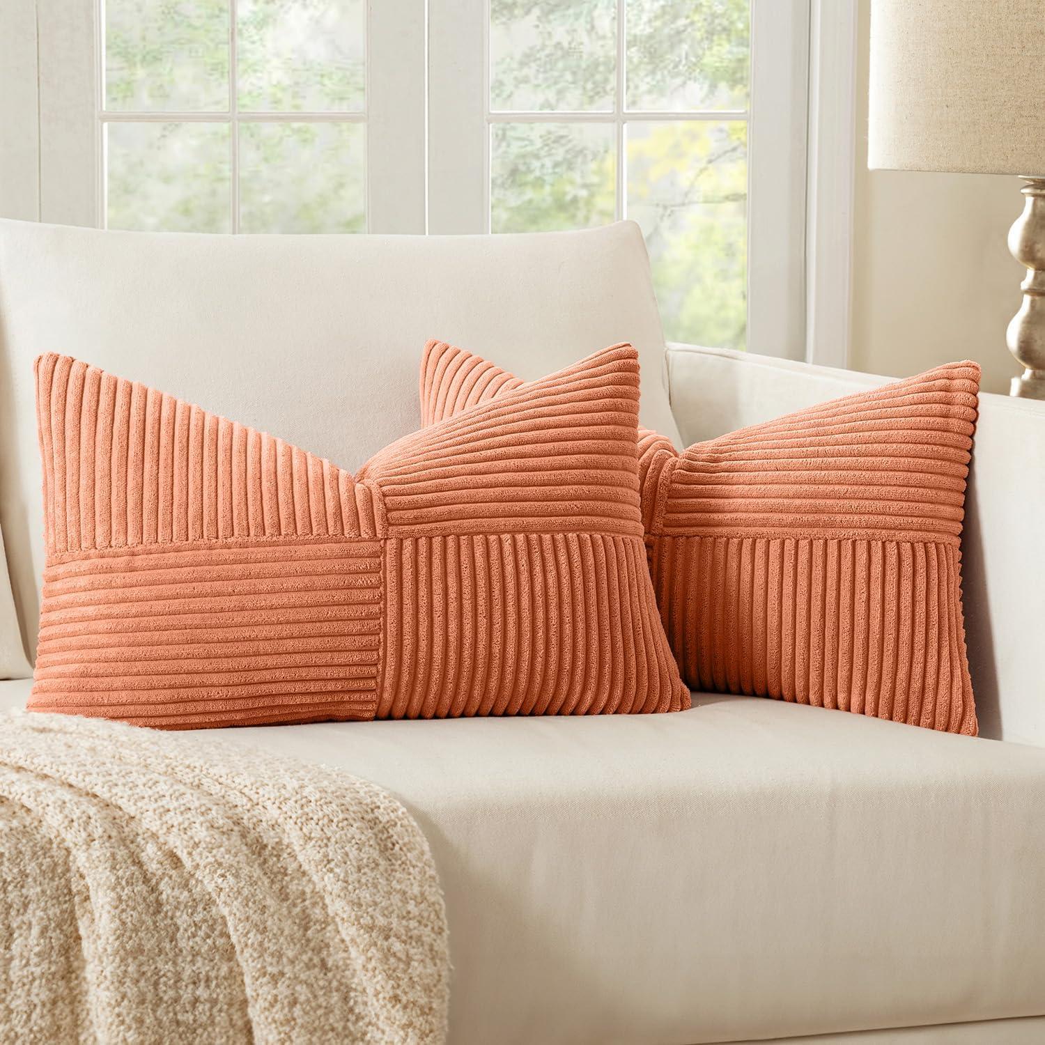 imageMIULEE Christmas White Corduroy Pillow Covers Pack of 2 Boho Decorative Spliced Throw Pillow Covers Soft Couch Pillowcases Cross Patchwork Textured Cushion Covers for Living Room Bed Sofa 18x18 inchCoral Red