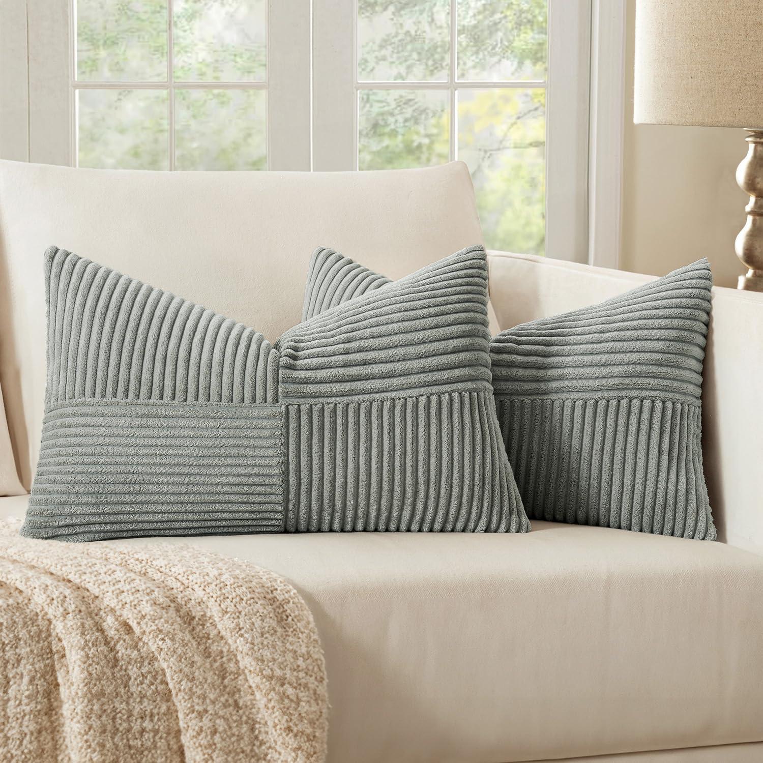 imageMIULEE Christmas White Corduroy Pillow Covers Pack of 2 Boho Decorative Spliced Throw Pillow Covers Soft Couch Pillowcases Cross Patchwork Textured Cushion Covers for Living Room Bed Sofa 18x18 inchSilver Grey
