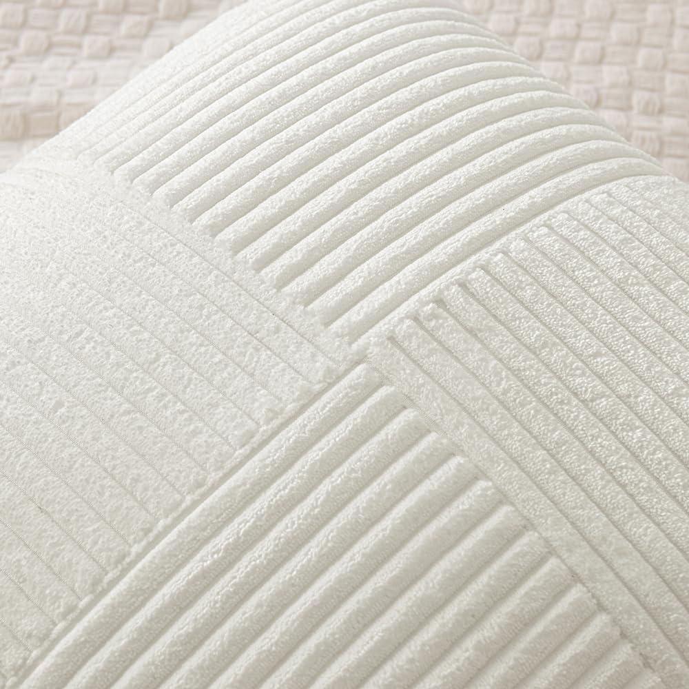 imageMIULEE Christmas White Corduroy Pillow Covers Pack of 2 Boho Decorative Spliced Throw Pillow Covers Soft Couch Pillowcases Cross Patchwork Textured Cushion Covers for Living Room Bed Sofa 18x18 inchWhite