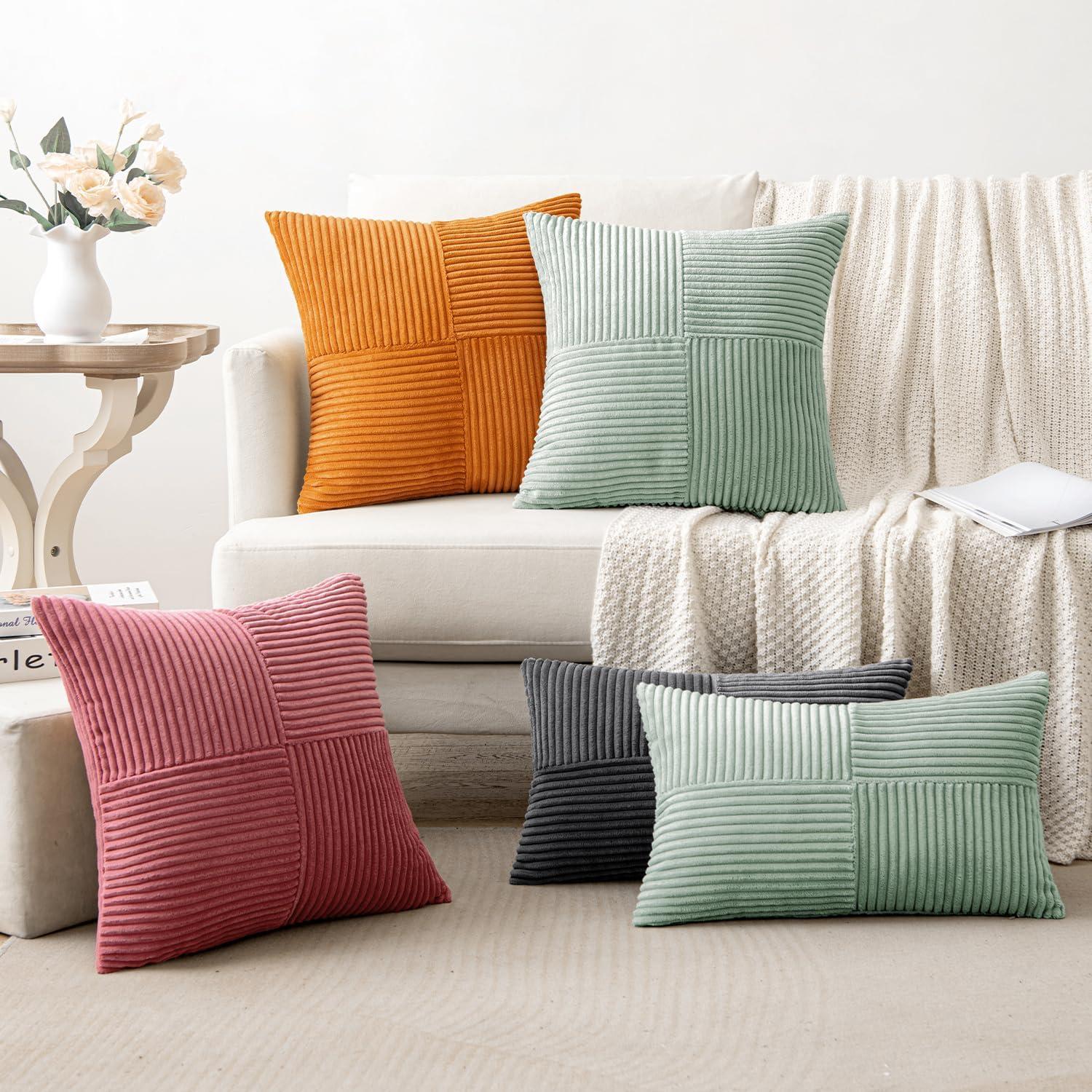 imageMIULEE Christmas White Corduroy Pillow Covers Pack of 2 Boho Decorative Spliced Throw Pillow Covers Soft Couch Pillowcases Cross Patchwork Textured Cushion Covers for Living Room Bed Sofa 18x18 inchCranberry Red