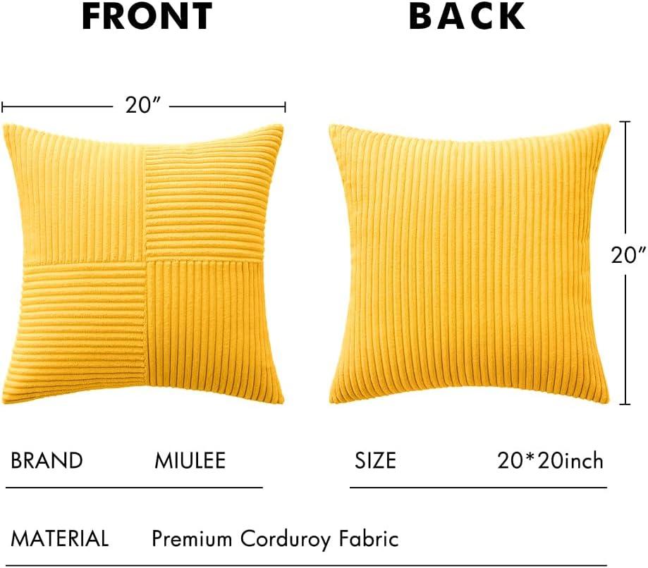 imageMIULEE Christmas White Corduroy Pillow Covers Pack of 2 Boho Decorative Spliced Throw Pillow Covers Soft Couch Pillowcases Cross Patchwork Textured Cushion Covers for Living Room Bed Sofa 18x18 inchGolden Yellow
