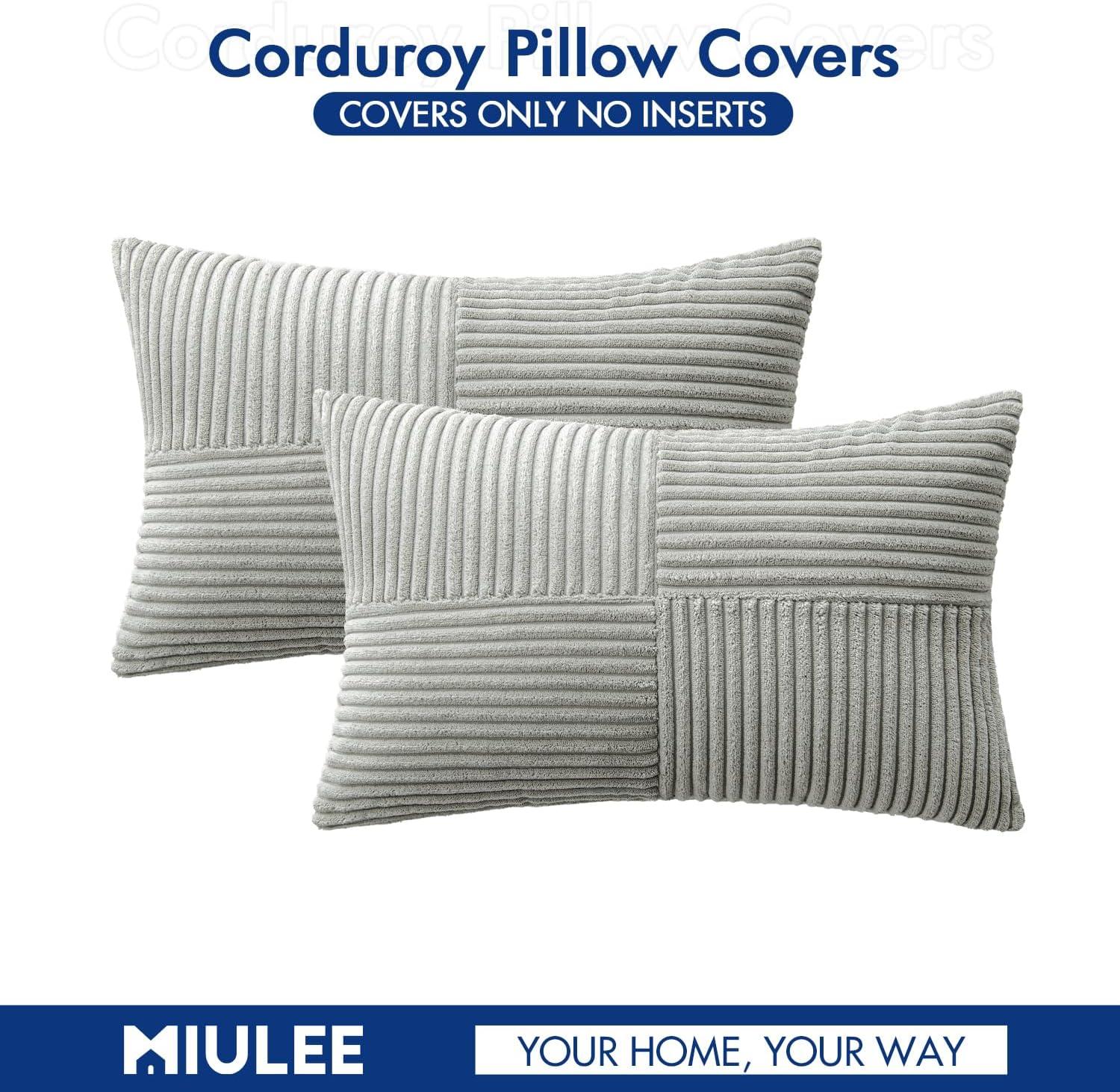 imageMIULEE Christmas White Corduroy Pillow Covers Pack of 2 Boho Decorative Spliced Throw Pillow Covers Soft Couch Pillowcases Cross Patchwork Textured Cushion Covers for Living Room Bed Sofa 18x18 inchSilver Grey
