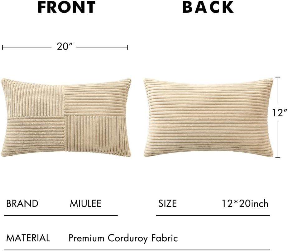 imageMIULEE Christmas White Corduroy Pillow Covers Pack of 2 Boho Decorative Spliced Throw Pillow Covers Soft Couch Pillowcases Cross Patchwork Textured Cushion Covers for Living Room Bed Sofa 18x18 inchCream