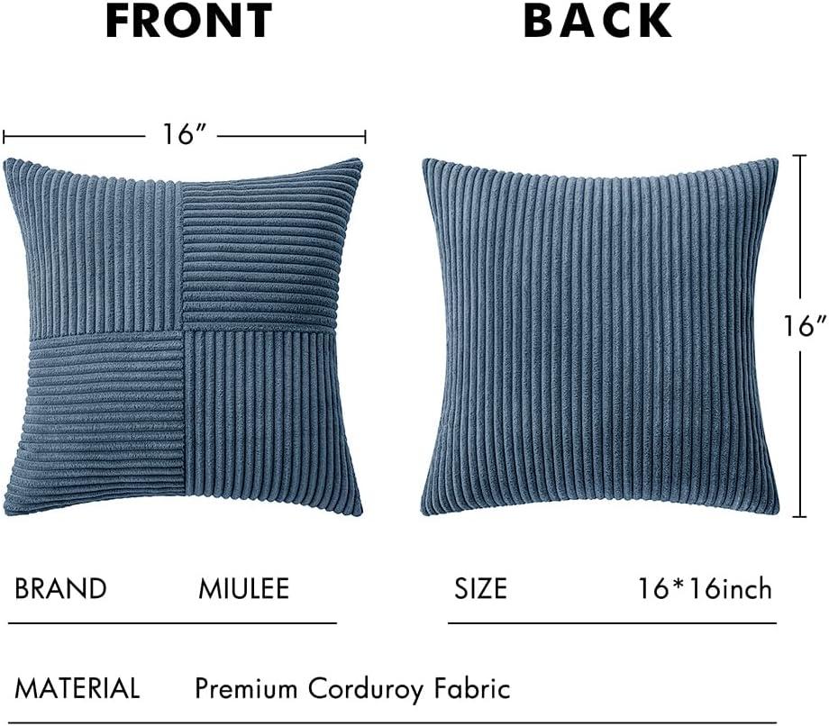 imageMIULEE Christmas White Corduroy Pillow Covers Pack of 2 Boho Decorative Spliced Throw Pillow Covers Soft Couch Pillowcases Cross Patchwork Textured Cushion Covers for Living Room Bed Sofa 18x18 inchBlue
