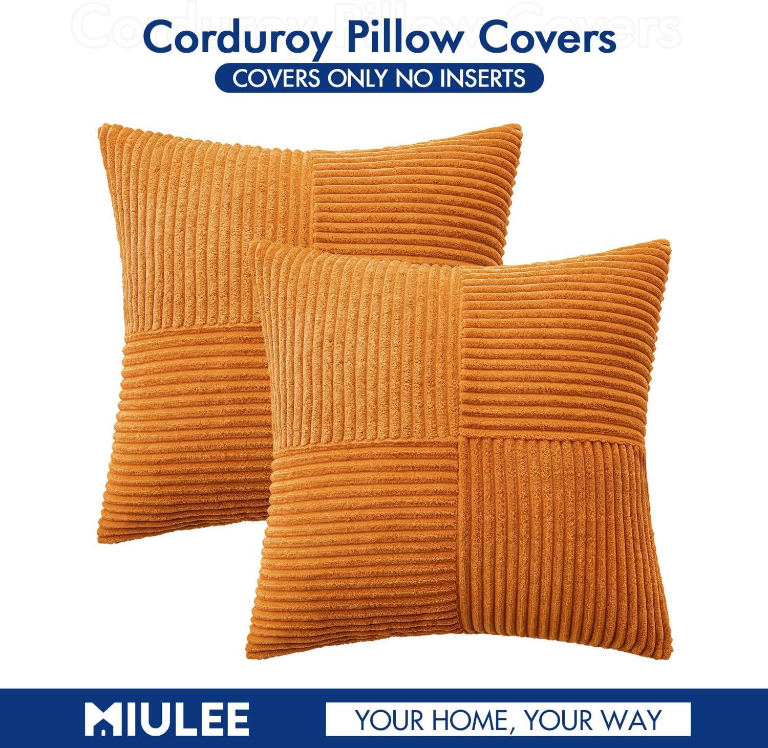 imageMIULEE Christmas White Corduroy Pillow Covers Pack of 2 Boho Decorative Spliced Throw Pillow Covers Soft Couch Pillowcases Cross Patchwork Textured Cushion Covers for Living Room Bed Sofa 18x18 inchBurnt Orange