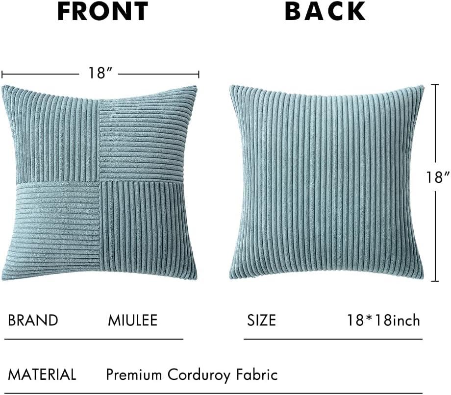 imageMIULEE Christmas White Corduroy Pillow Covers Pack of 2 Boho Decorative Spliced Throw Pillow Covers Soft Couch Pillowcases Cross Patchwork Textured Cushion Covers for Living Room Bed Sofa 18x18 inchDusty Blue