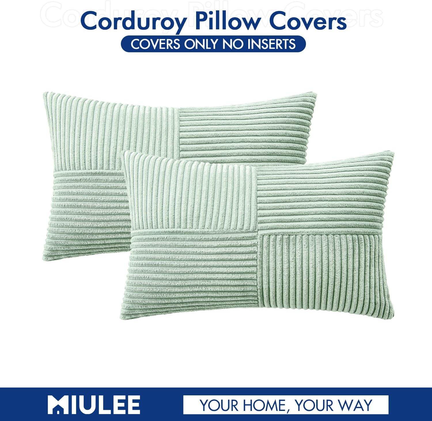imageMIULEE Christmas White Corduroy Pillow Covers Pack of 2 Boho Decorative Spliced Throw Pillow Covers Soft Couch Pillowcases Cross Patchwork Textured Cushion Covers for Living Room Bed Sofa 18x18 inchMint