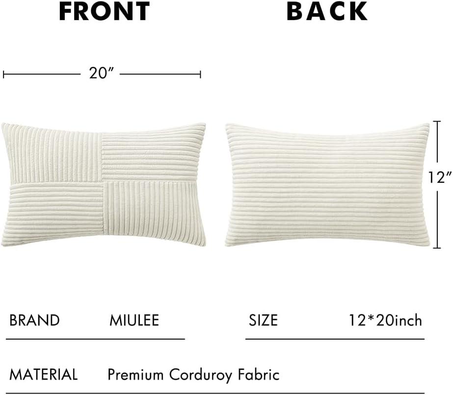 imageMIULEE Christmas White Corduroy Pillow Covers Pack of 2 Boho Decorative Spliced Throw Pillow Covers Soft Couch Pillowcases Cross Patchwork Textured Cushion Covers for Living Room Bed Sofa 18x18 inchWhite