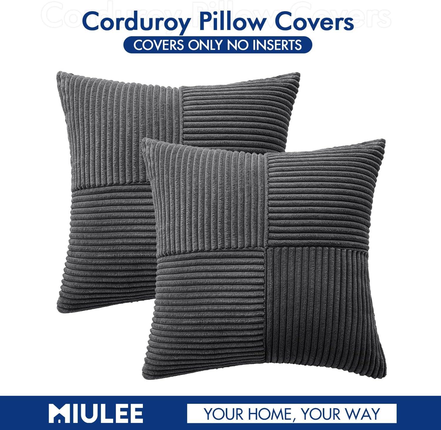 imageMIULEE Christmas White Corduroy Pillow Covers Pack of 2 Boho Decorative Spliced Throw Pillow Covers Soft Couch Pillowcases Cross Patchwork Textured Cushion Covers for Living Room Bed Sofa 18x18 inchGrey
