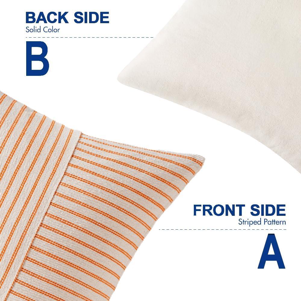 imageMIULEE Dark Green Patchwork Farmhouse Pillow Covers 18x18 Inch Pack of 2 Striped Linen Decorative Modern Accent Pillow Cases for Sofa Couch BedroomBurnt Orange