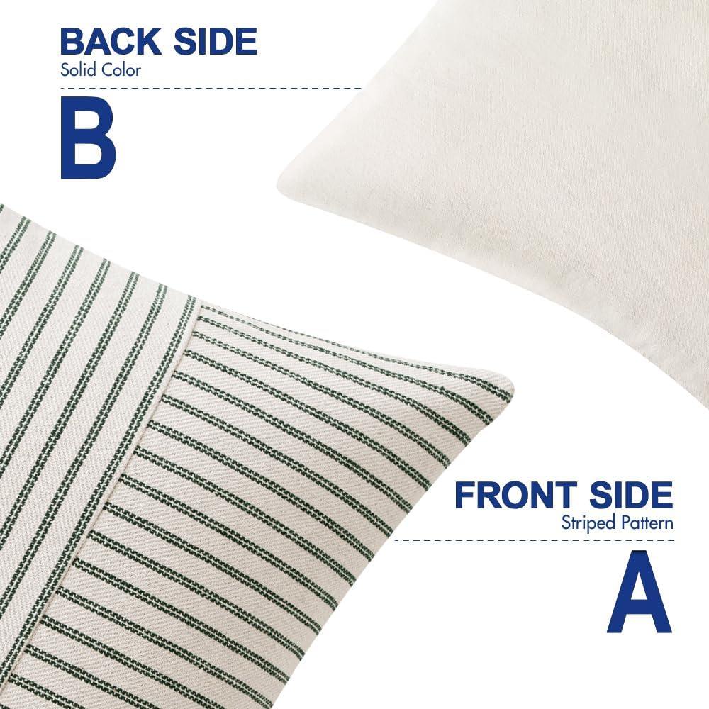 imageMIULEE Dark Green Patchwork Farmhouse Pillow Covers 18x18 Inch Pack of 2 Striped Linen Decorative Modern Accent Pillow Cases for Sofa Couch BedroomDark Green
