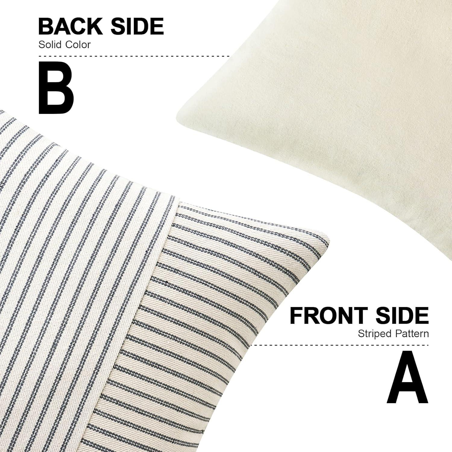 imageMIULEE Dark Green Patchwork Farmhouse Pillow Covers 18x18 Inch Pack of 2 Striped Linen Decorative Modern Accent Pillow Cases for Sofa Couch BedroomGrey